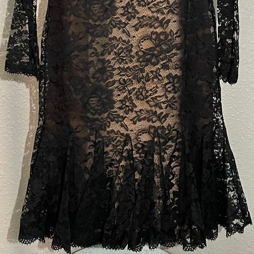 NWT Oscar de la Renta Black Lace Long-Sleeve Fit-and-Flare Dress - Picture 8 of 15